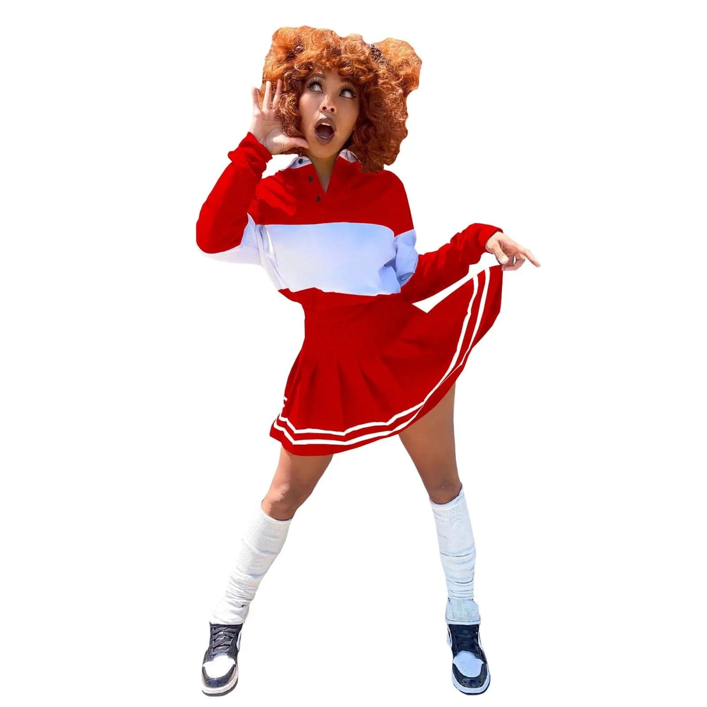 S / Red Women Skirt Sets Two Piece Outfits Clothing 2 Piece Pleated Hoodie Skirt Long Sleeve Set Basketball Mini Dress Skirt Set