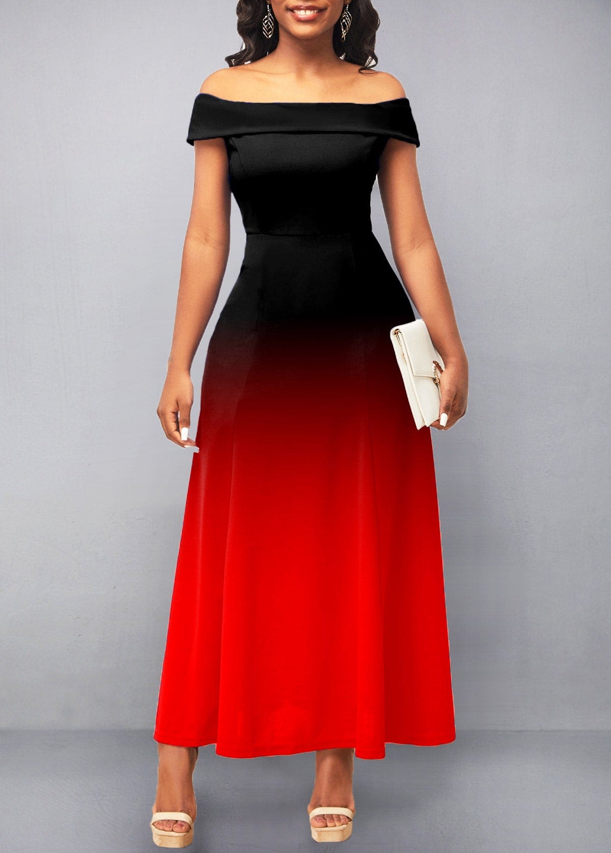 S / Red Womens Dresses 2022 Summer Fashion Gradient Color Off Shoulder Tube Top Pleated Maxi Dresses