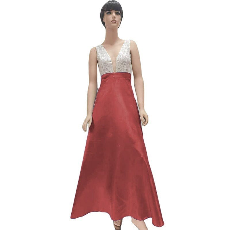 S / Red YiXin Women Evening Dresses 2022 Sleeveless Maxi  Deep V Neck Sexy Sequin Dresses women Party