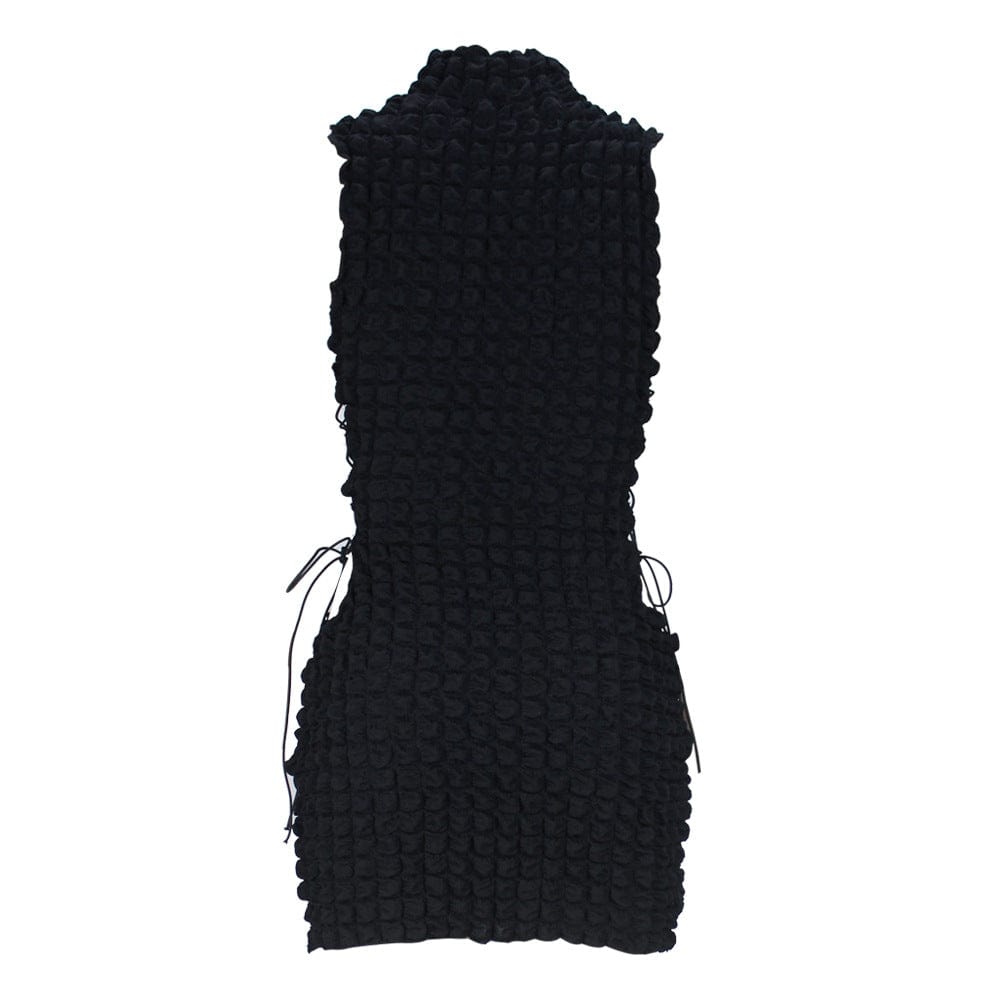 S / short - black Fashion Round Neck Sleeveless Sexy Short Skirt Side Tie Hollow Long Dress women Slim Hips Bodycon  Dress
