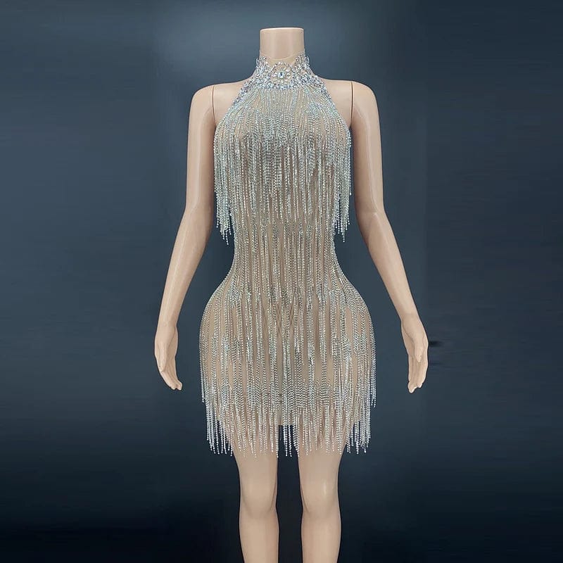S / sliver Novance Y2336 hot sale 2024 mini gold dresses women party sexy high neck luxury designer clothes for women with tassel