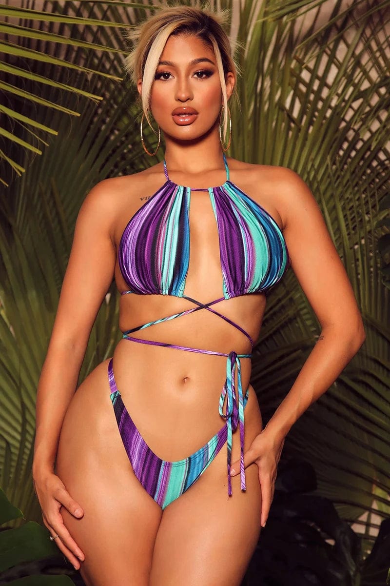 S / Style 2 Halter Bandage 3 Piece Bikini Set Women Swimwear 2023 Trend Beach Cover Up African totem print Bikinis with Skirt Sexy Swimsuit
