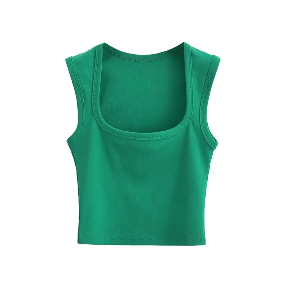 S / Tea green 24 colors Custom logo blank plain Square Neck deep Wide Rib Stretchy Sleeveless Women's Tank top women crop top