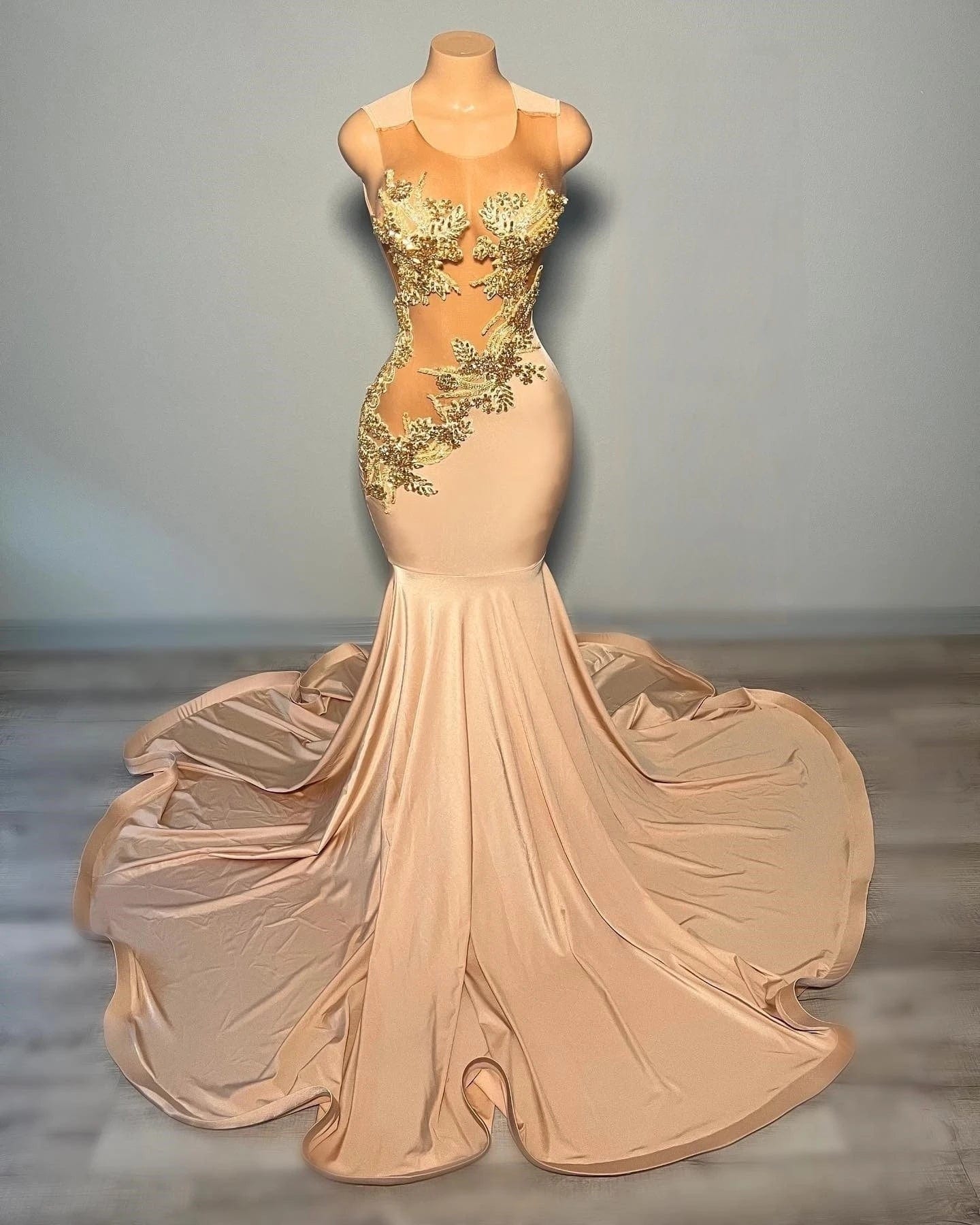 S / TH23090101 gold/apricot Ocstrade Luxury Mesh Evening Dress Crystal Beading Silver Sleeveless Designer Gold Rhinestone Diamond High End Prom Dress Party