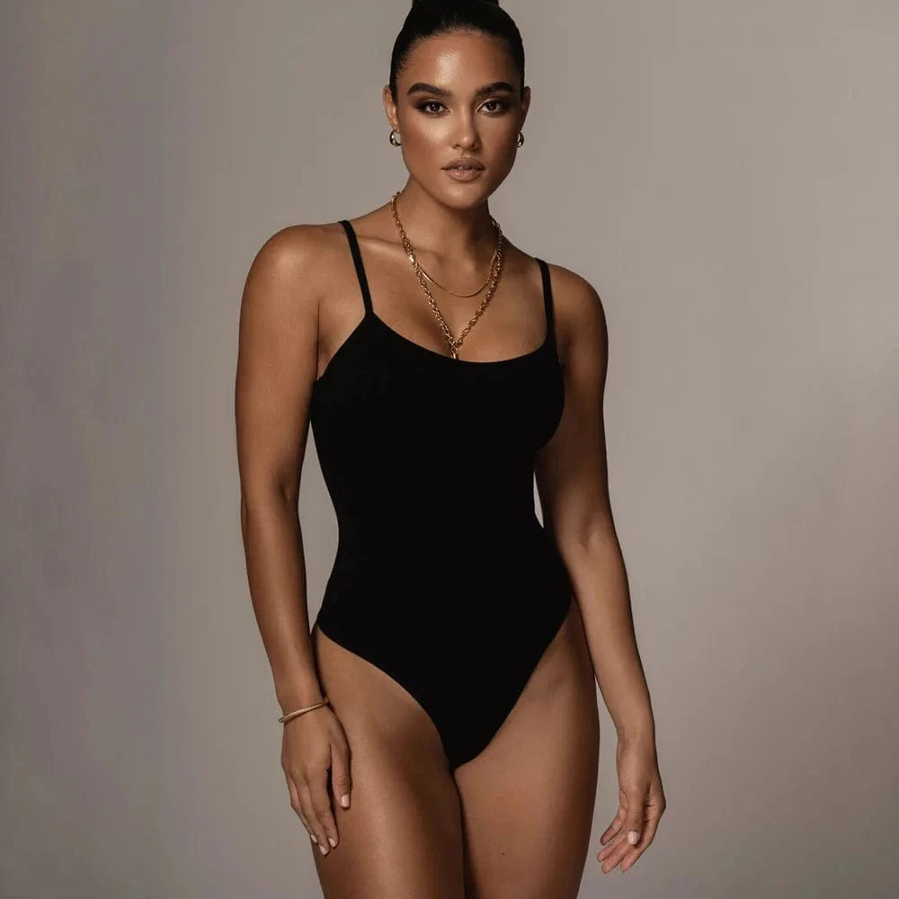 S to 3XL Custom logo Rib StretchTriangle shape wear jumpsuit Adjusted strap V neck sling onesie female bodysuit