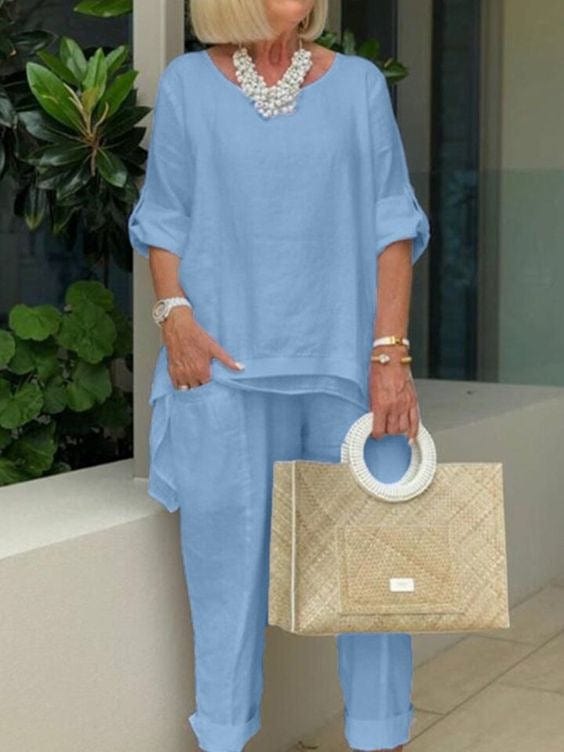 S to 4XL 2022 New Women's Solid Color Loose Casual 2 Pieces Pant Set