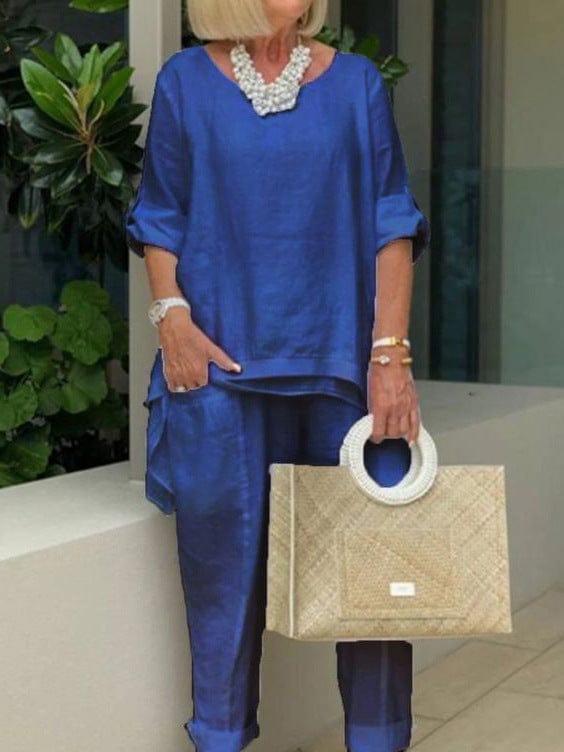 S to 4XL 2022 New Women's Solid Color Loose Casual 2 Pieces Pant Set