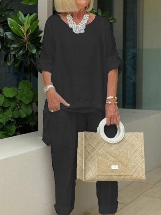 S to 4XL 2022 New Women's Solid Color Loose Casual 2 Pieces Pant Set