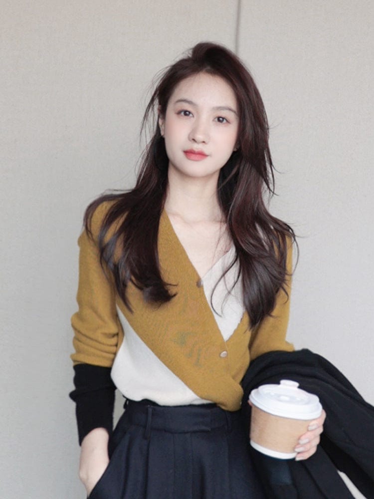 S / Turmeric color matching Bright Geometric Elements Color Matching Top Knitwear