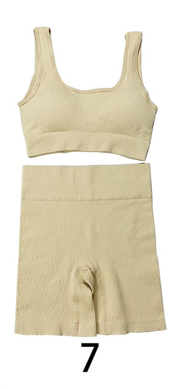 S / U Bra Short Set Beige New Arrival Tik Tok Seamless Sport Bra Short Set Yoga Wear Fitness Clothing Workout Set Gym Fitness Clothes Active Wear