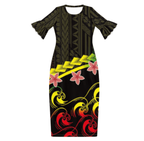 S / VB-FB01966 Polynesian Tribal Maxi Dress Samoan Puletasi Plus Size Women's Clothing Hibiscus Island Dress Customized Crewneck Womens Dresses