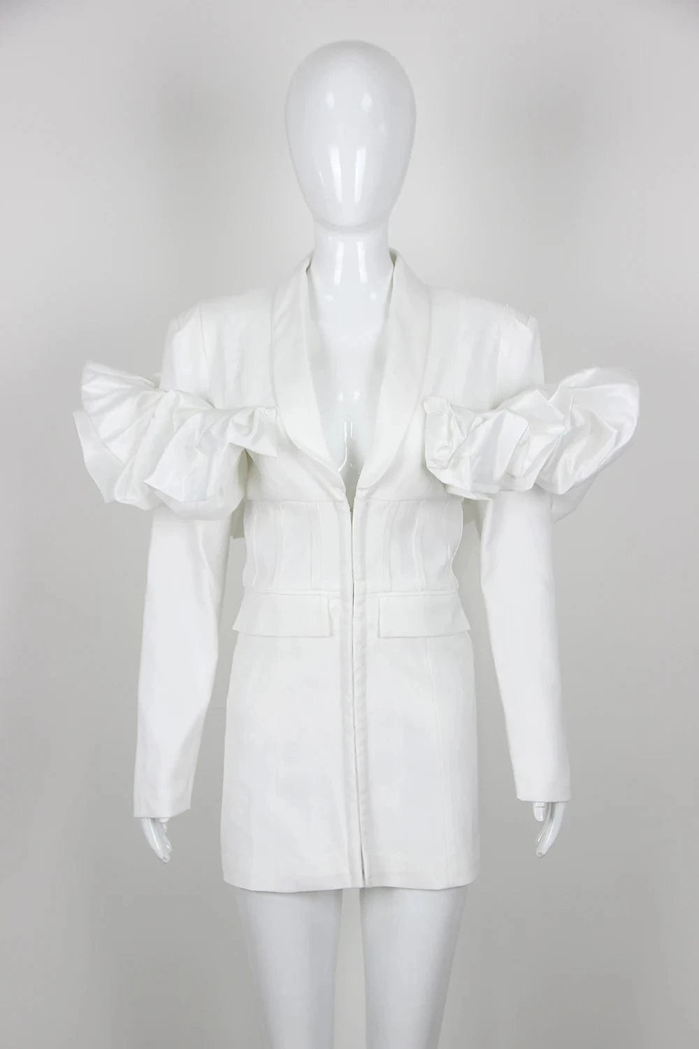 S / White BA2293 Kimshein Formal Blazer Dress New Arrivals Puff Long Sleeves Mini Dress Fashion Blazer In High Quality