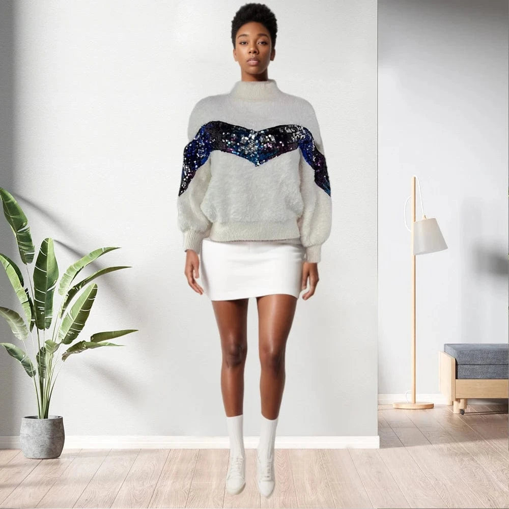 S / White D1202ST23 Wholesale Ready To Ship Furry Long Sleeve Knitted Women Sweater Sehe Fashion