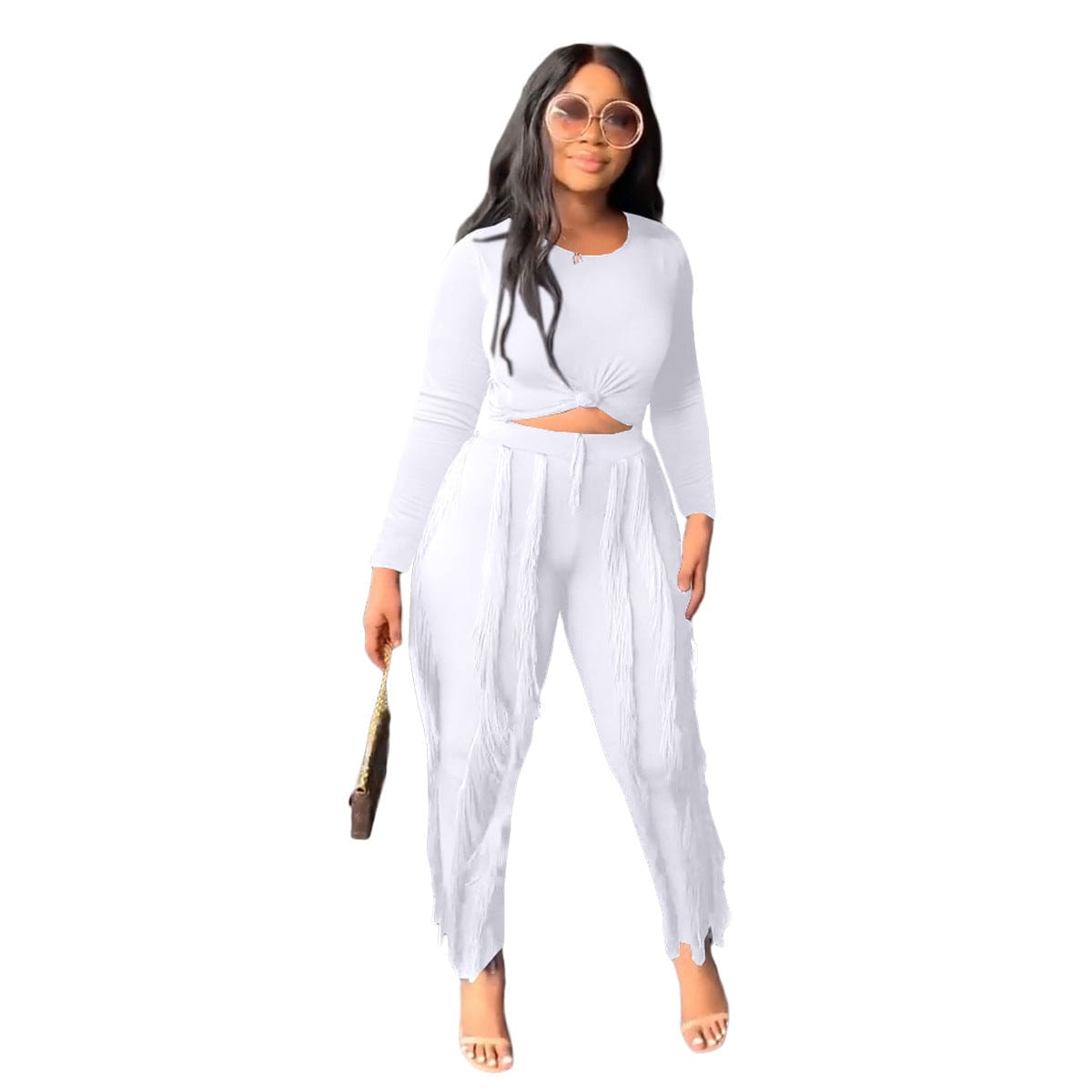 S / White New 2022 Fall 2 Piece Sets Women Long Sleeve Sport Casual Tassels Two Piece Pants Set Tracksuit Women Jogger Suit Women's Sets