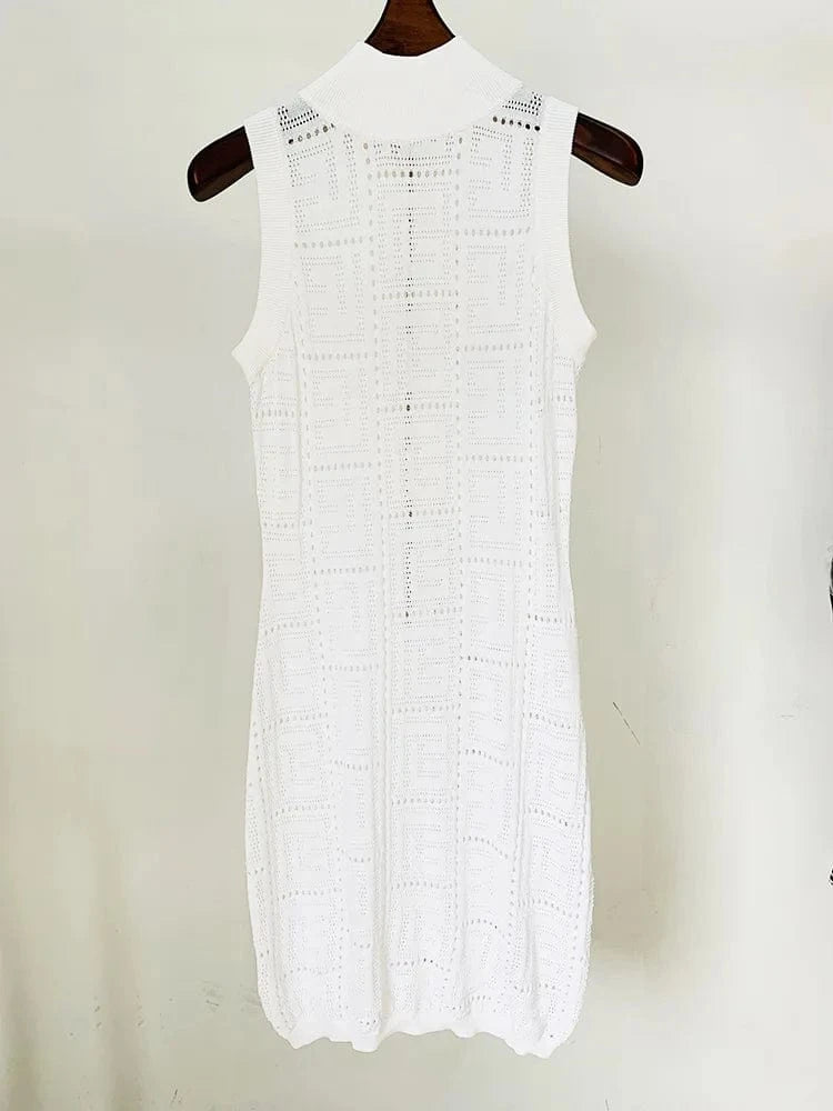 S / White New Arrival Women's Clothes Elegant Sexy Hollow Out Party Knitted Casual Dresses