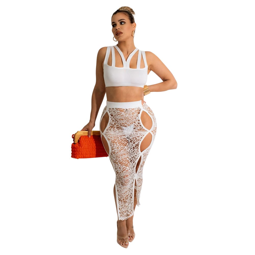 S / White Nightclub Two Piece Skirt Set 2022 Party Wear Dresses For Women Nightdress Sexy Dress Lingerie Black Mesh Dress African Clothing