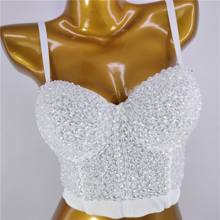S / White Novance New Inventions 2022 Spaghetti Straps Black Camisoles Custom Sexy Shiny Crystals Beaded Stage Summer Women's Tank Tops