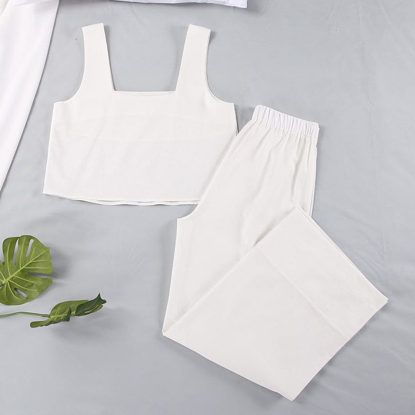 S / White OOTN Backless Women's Women Sexy Low Cut Tank Top Female Set Wide Leg Pants Suit 2023 Cotton