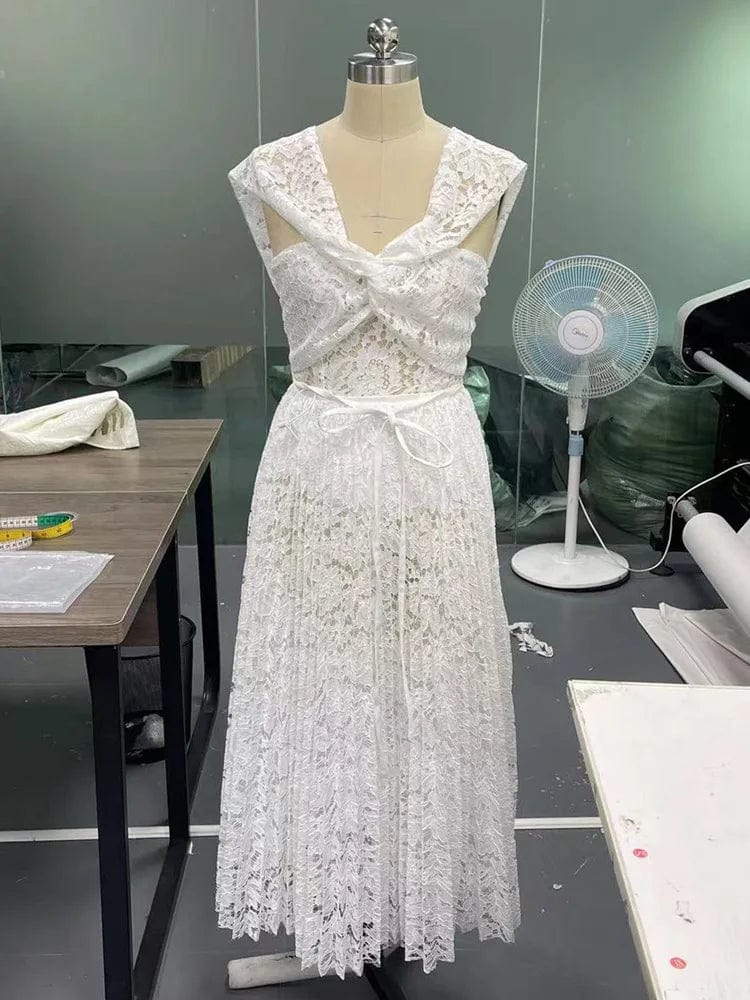 S / White OUDINA French Lady Style Black Elegant Diamond Chain Knitted Bodycon Dress Dinner Long Dresses For Women