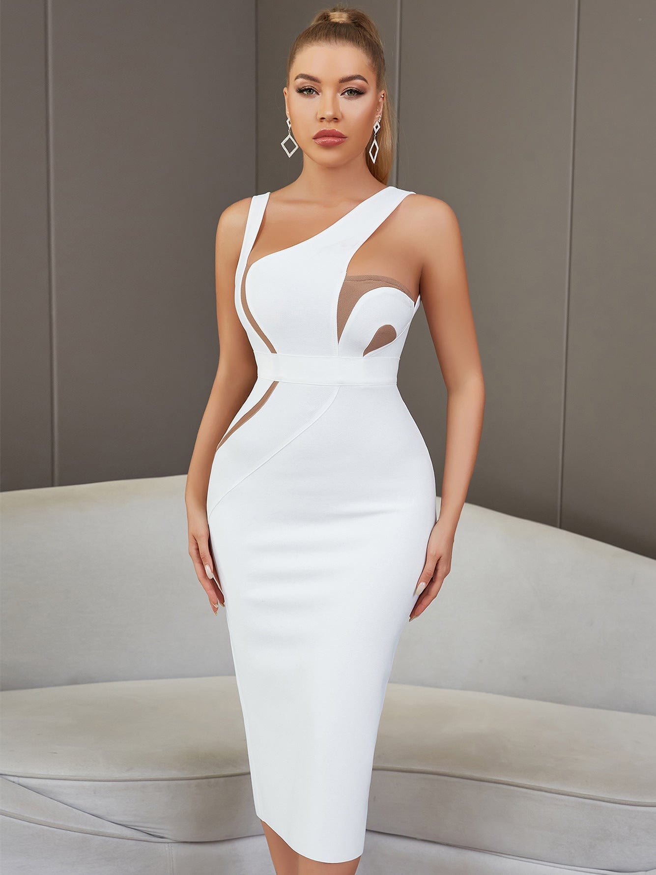 S / White OUDINA New Arrivals Off Shoulder Tight Backless Sexy Dresses Elegant Women Evening Dress 2023
