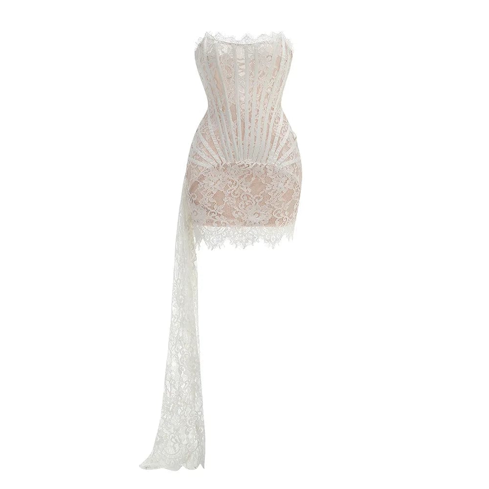 S / White OUDINA Stylish New Dinner Dress One Shoulder Solid Color Pleated Evening Dresses Lady Elegant Long Dress For Women