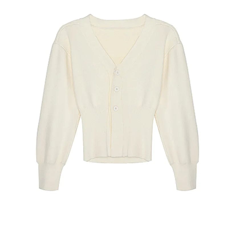 S / White OUDINA Wholesale Autumn Short V Neck Sweater Design Top Retro Lazy Solid Color Knit Cardigan Womens Sweaters