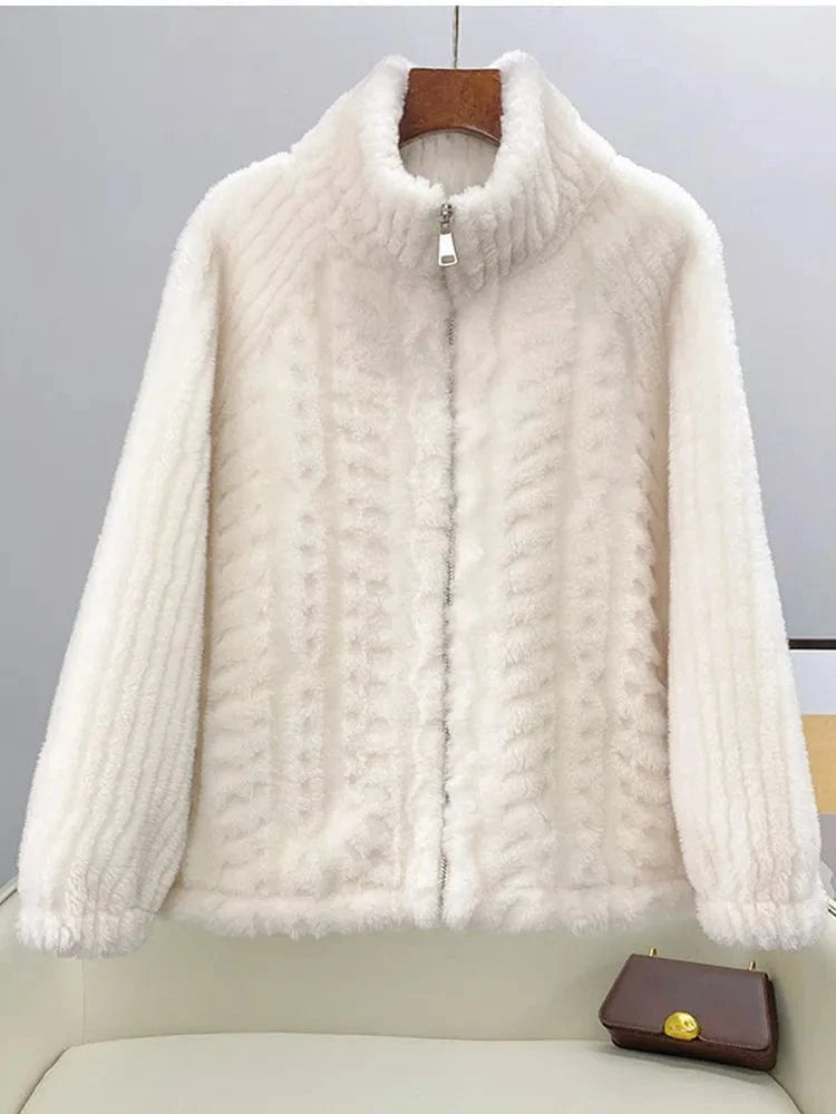 S / White PUDI Women Wool Fur Coat Jacket Winter Female Girl Real Sheep Shearing Parka Overcoat CT179