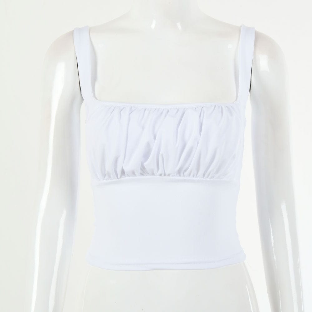 S / White R40130S wholesale 2022 sexy chest pleated sleeveless pure color women's tank tops for party