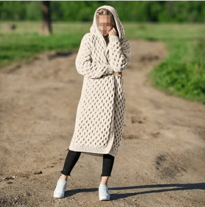 S / White S-5XL Autumn and Winter Warm New Solid Color Fashion Women's Long Knitted Sweater Hooded Cardigan Coat