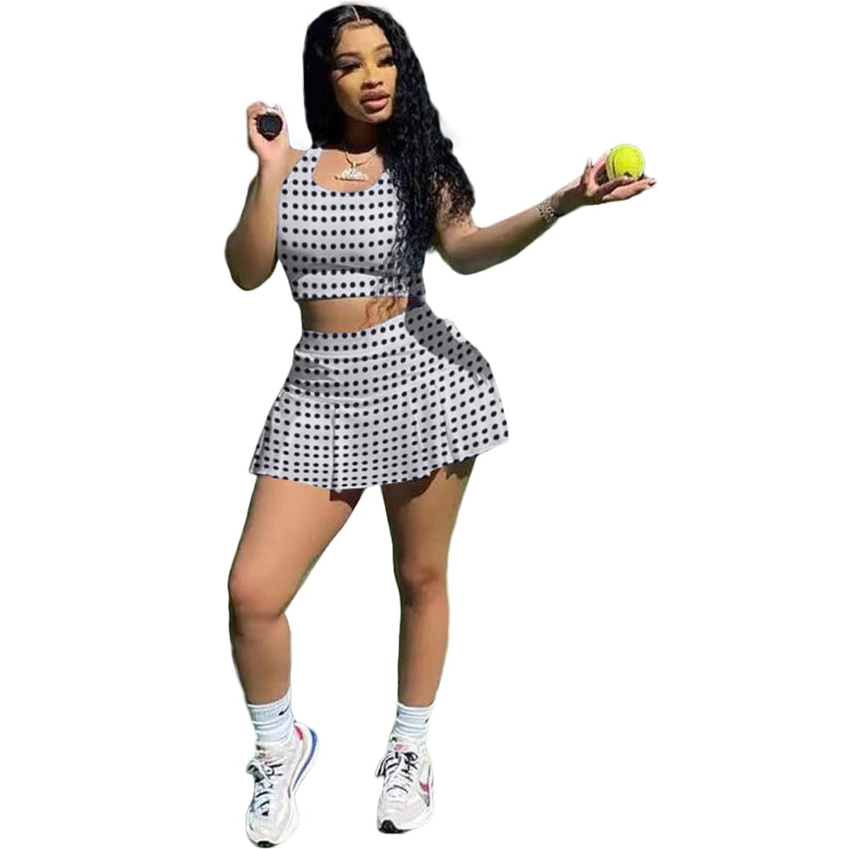 S / White Serena Sets Women's Pleated Two Piece Tennis Skirt Set Ladies 2 Piece Matching Top and Skirts Sets
