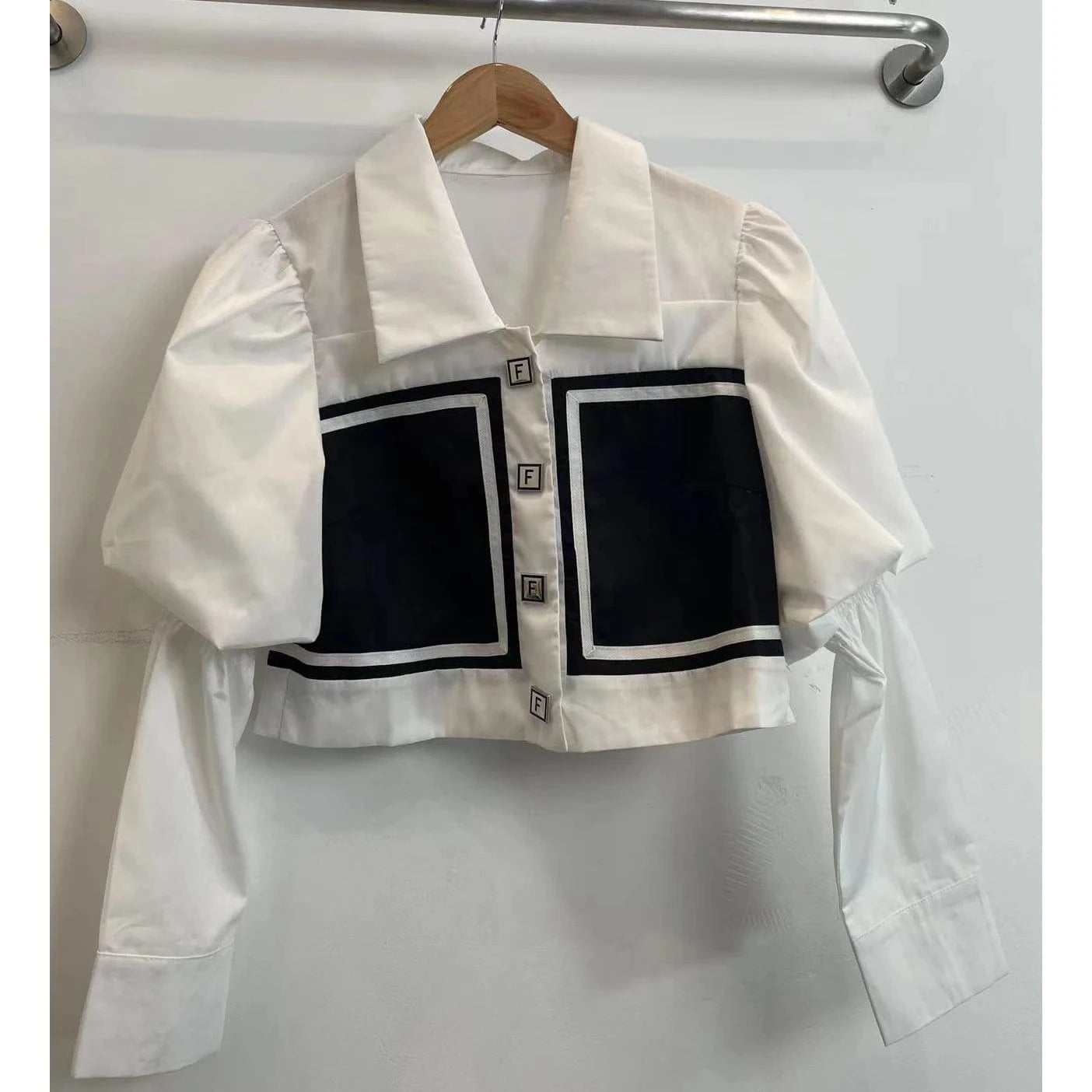 S / White Streetwear fashion women blouses elegant tops ladies patchwork long puff sleeve women's blouses & shirts
