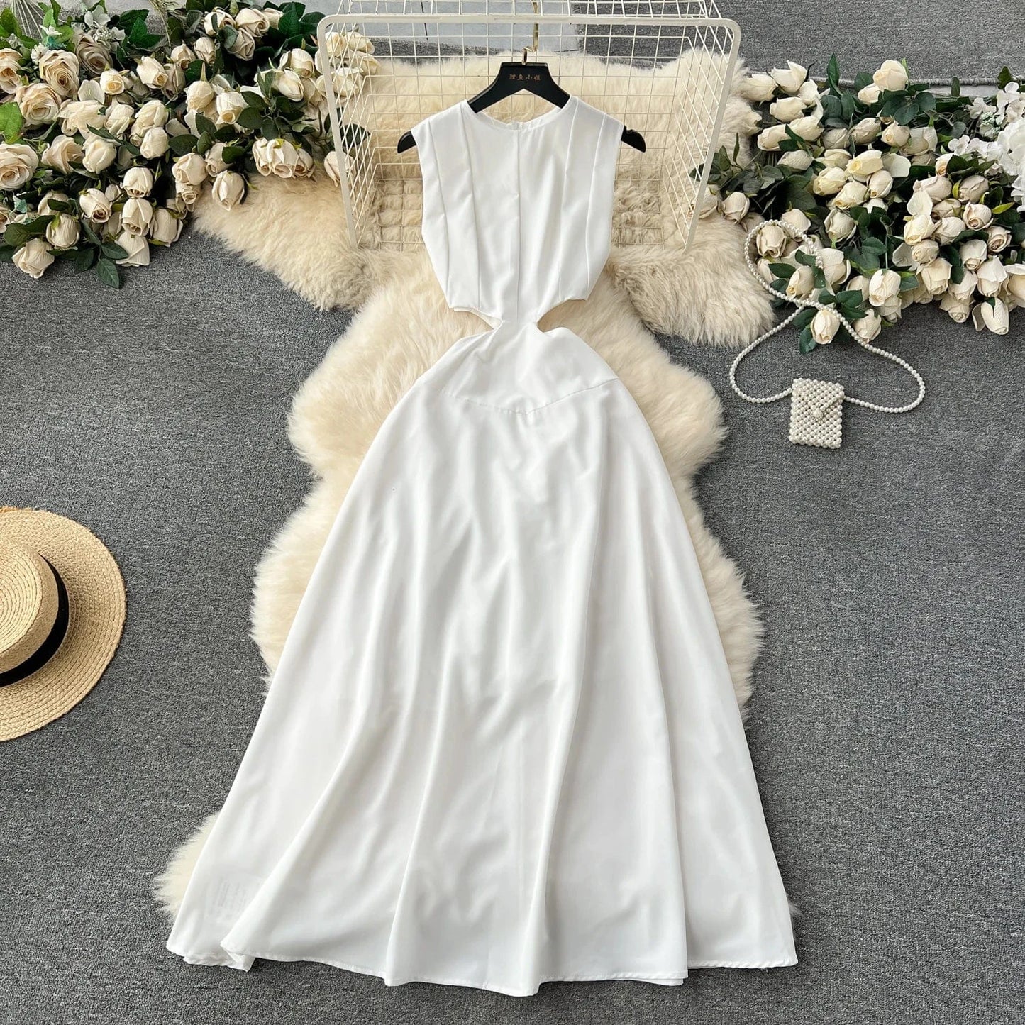 S / White Summer Midi Long Dress Women Casual Beach Holiday A-line Dresses Sexy Ladies Elegant Office Party Dress