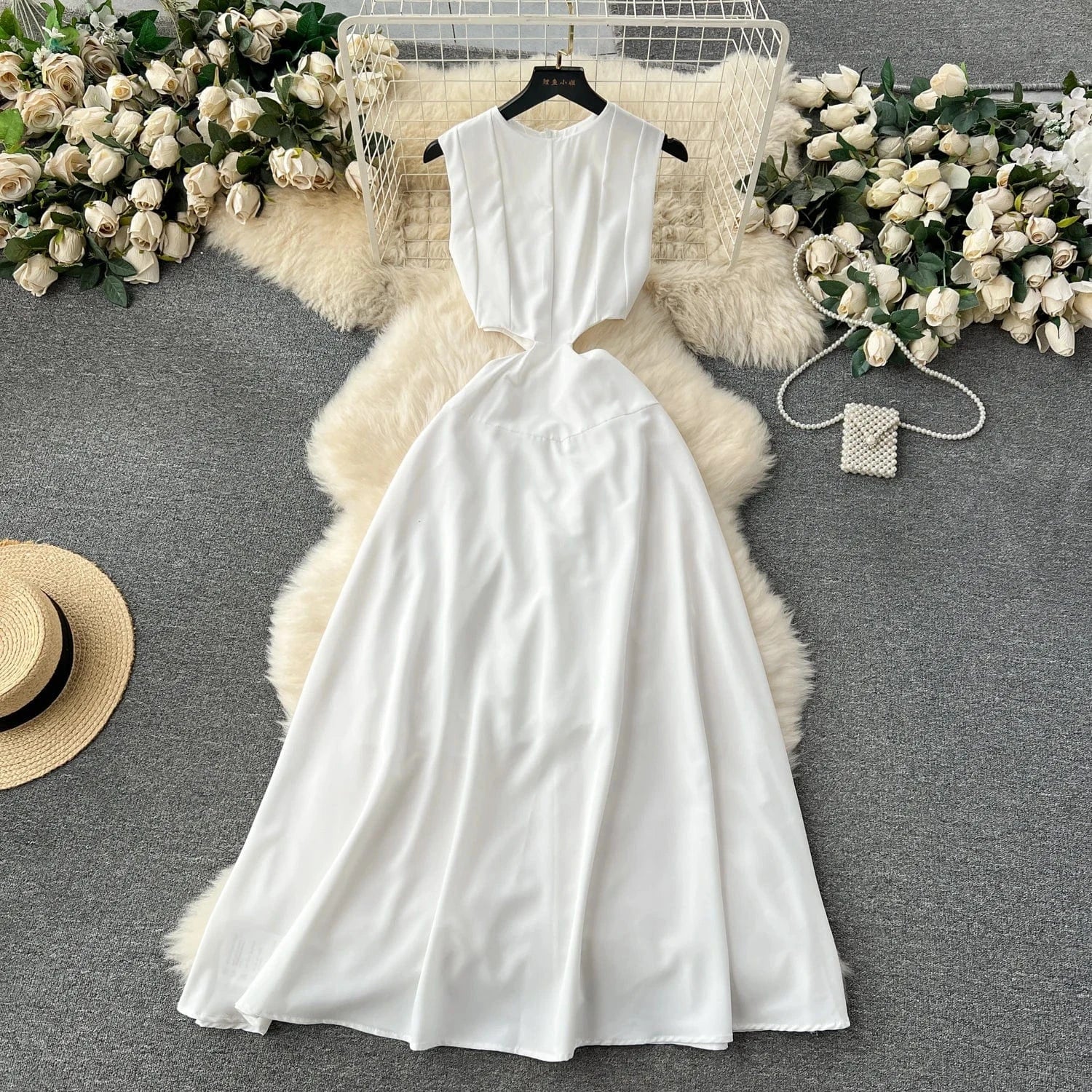 S / White Summer Midi Long Dress Women Casual Beach Holiday A-line Dresses Sexy Ladies Elegant Office Party Dress