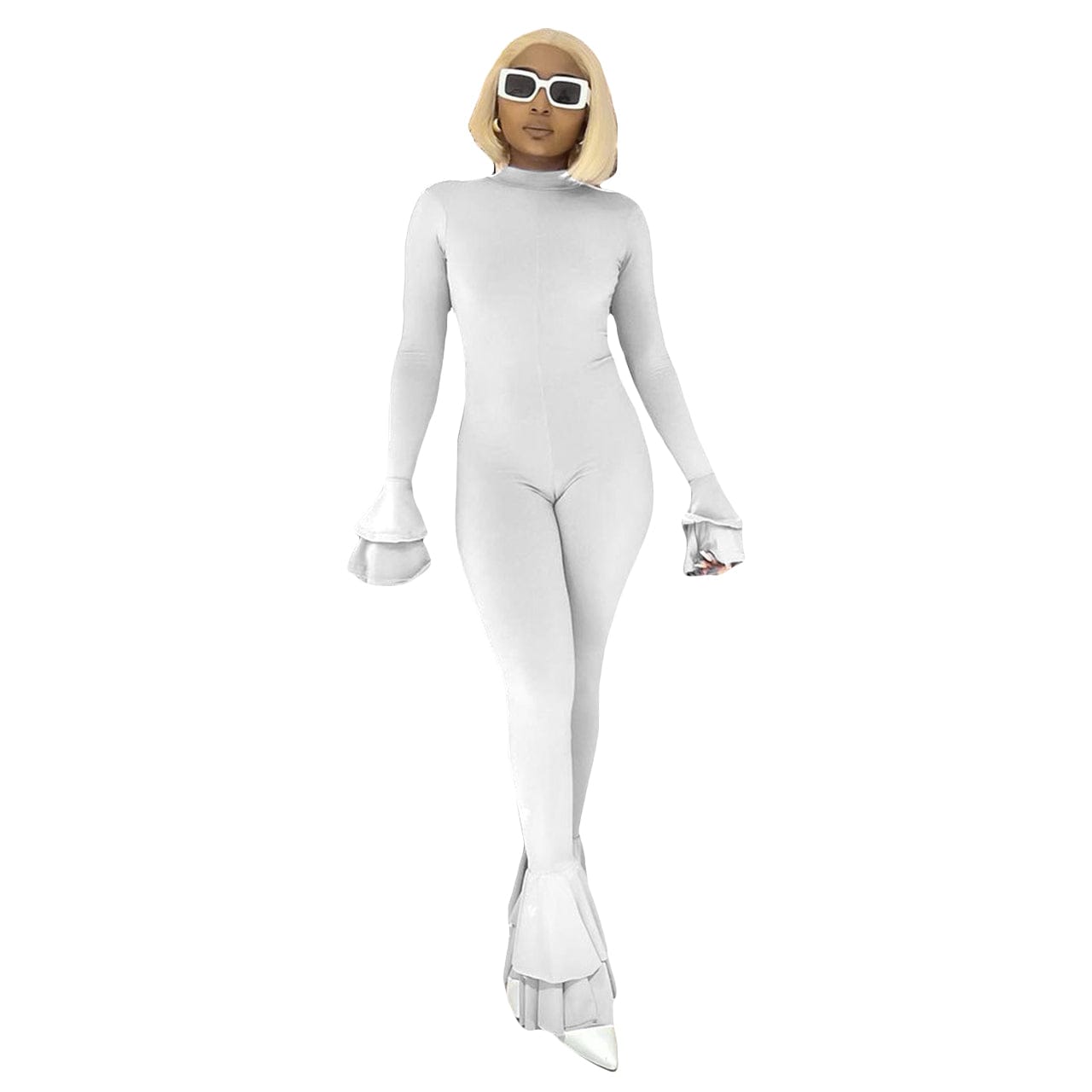 S / White Women Fall Fashion 2022 Solid Color Deep V Jumpsuit Office Irregular Women Rompers And Jumpsuit Rompers