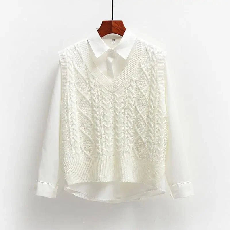 S / White Women'S Fall And Winter Sleeveless Knitted Sweater Vest Coat Undershirt / No Shirt