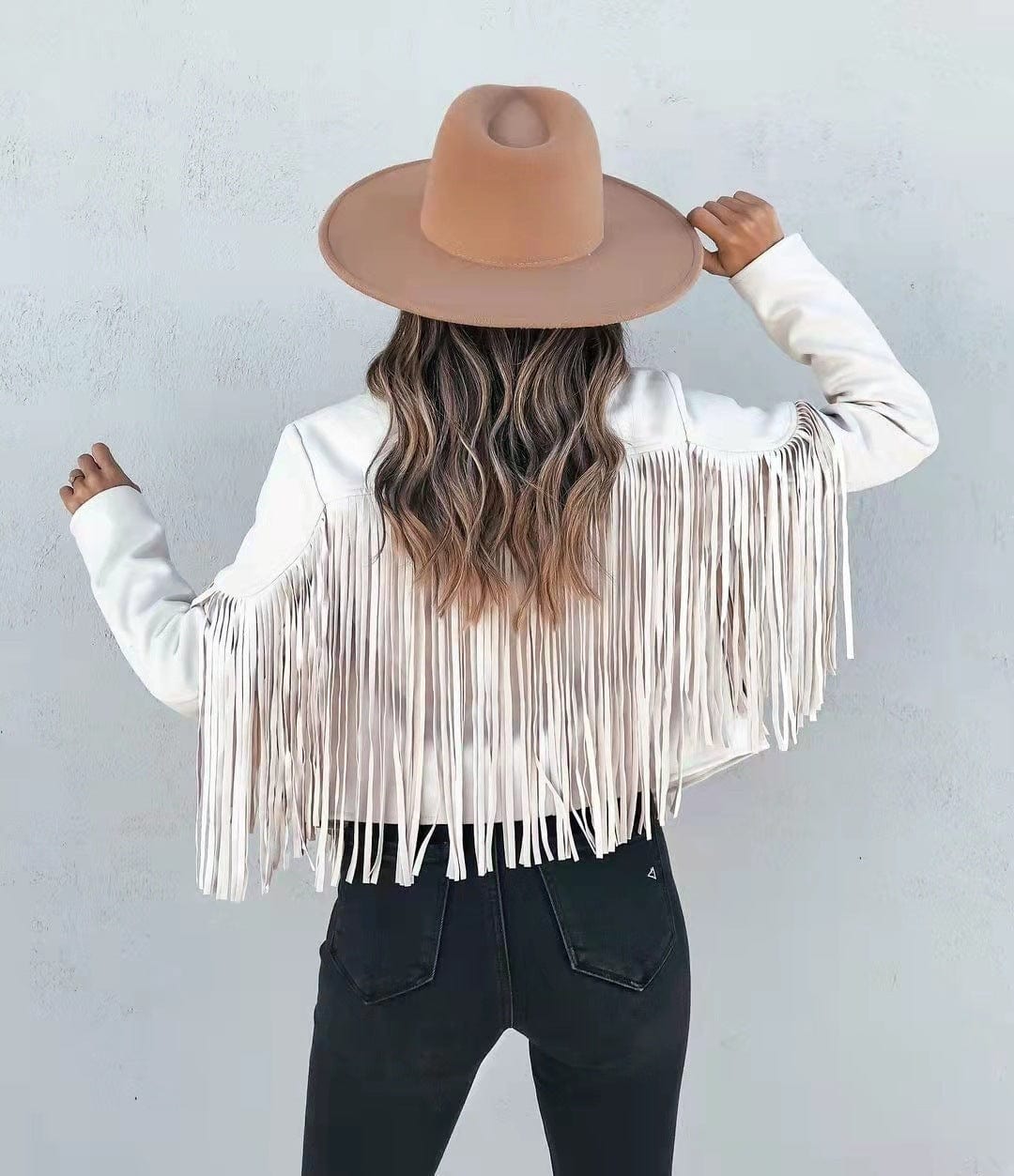 S / White Womens Vintage Lapel Long Sleeve Fringe Cropped Hippie Motor Biker Cardigan Outwears Faux Suede Tassel Jacket