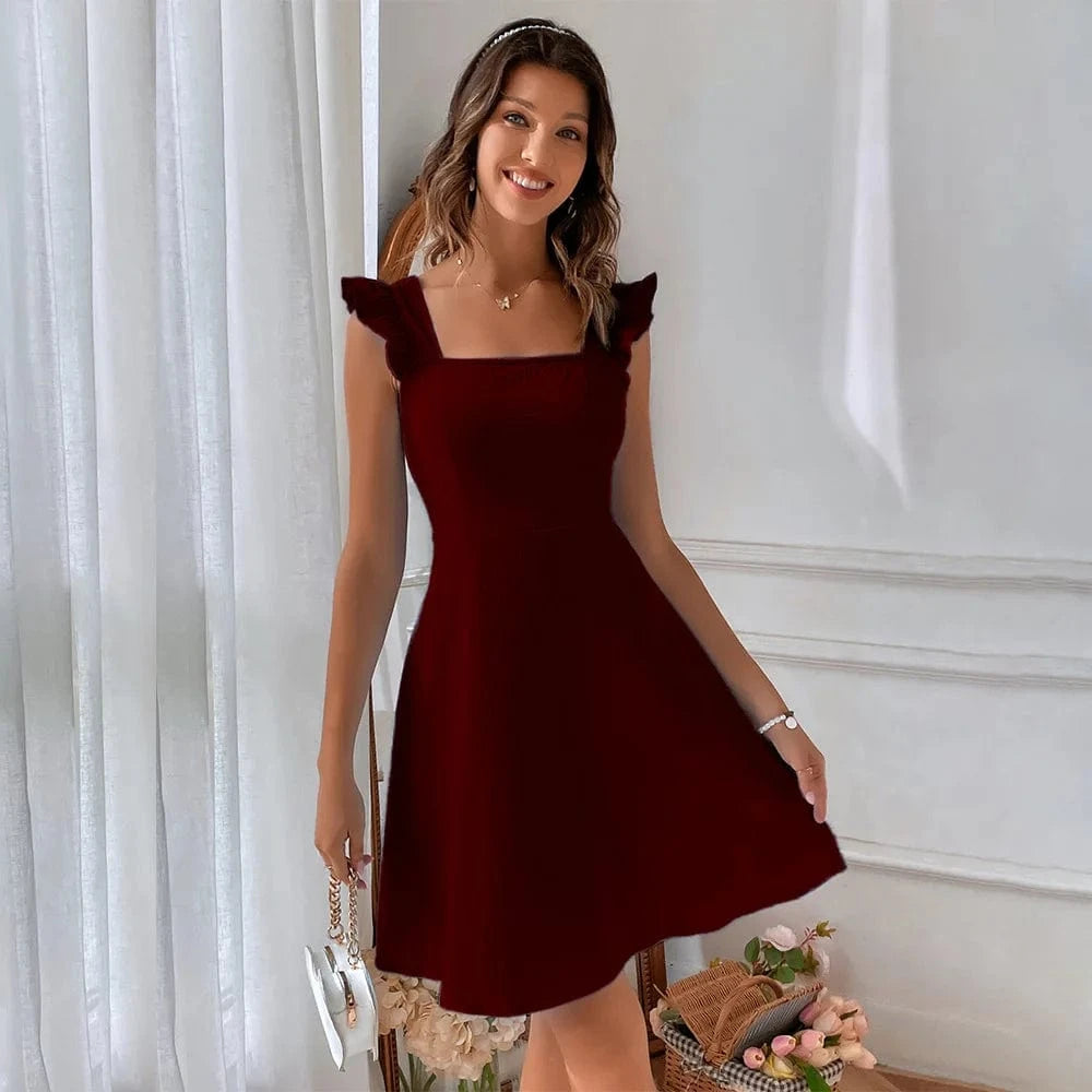 S / wine red European and American Women's wear 2023 New idyllic casual halter sweet skirt temperament Holiday beach dress