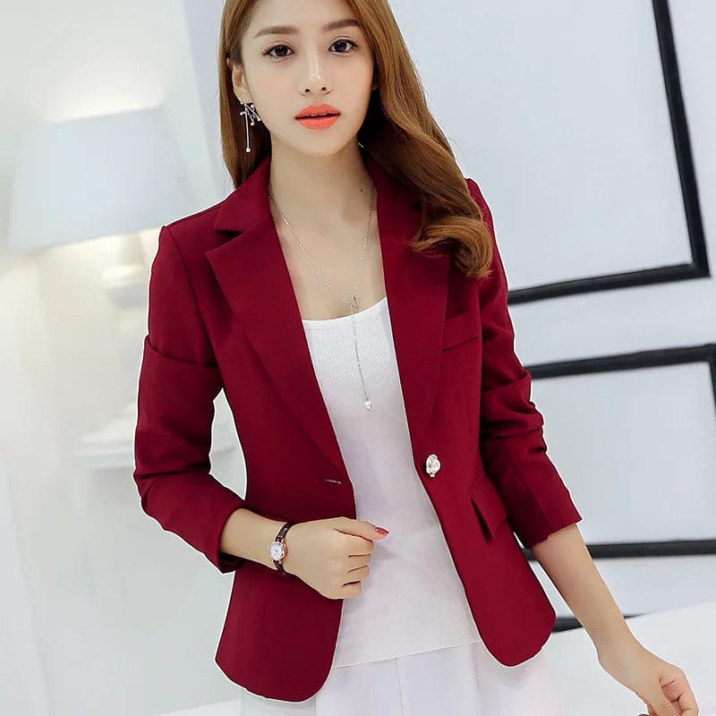 S / wine RRR96 New Long-sleeved Slim Women Blazers And Jackets Small Women Suit Korean Version (pink/Blue/green/blue) Ladies Blazer