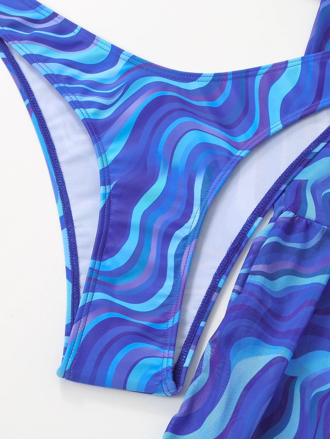 S-XL Bikini Swimsuit Wave printed swimsuit Women's Split Mesh Pants Bikini Set
