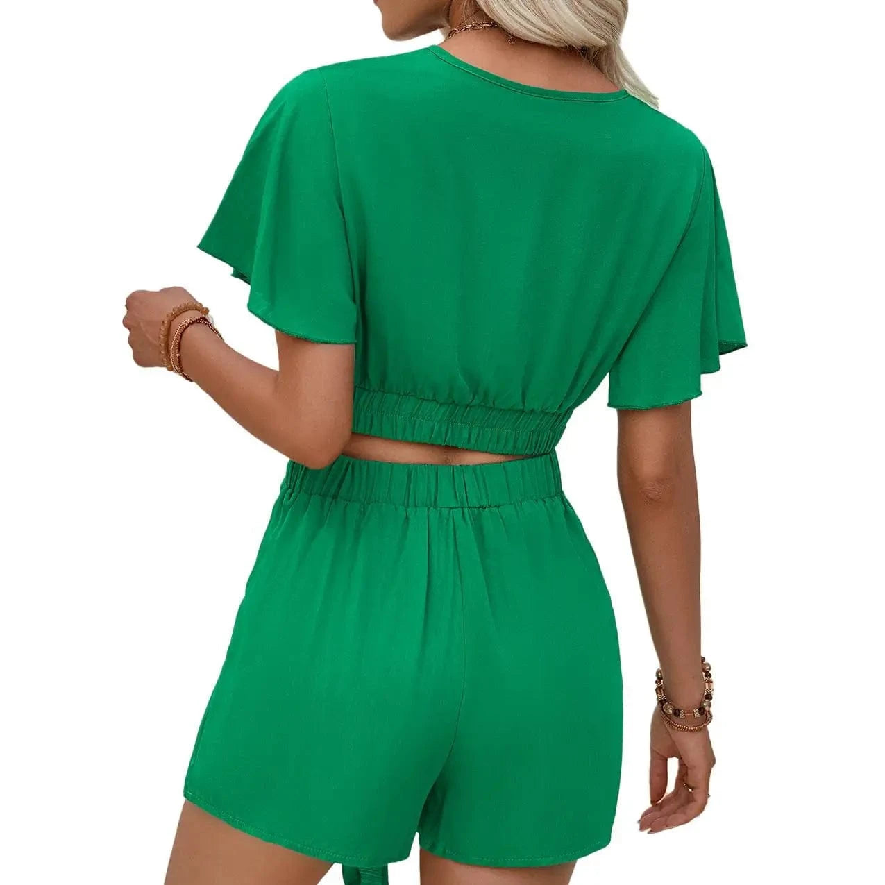 S-XL casual short sleeved shorts set Women's new lace up solid color set
