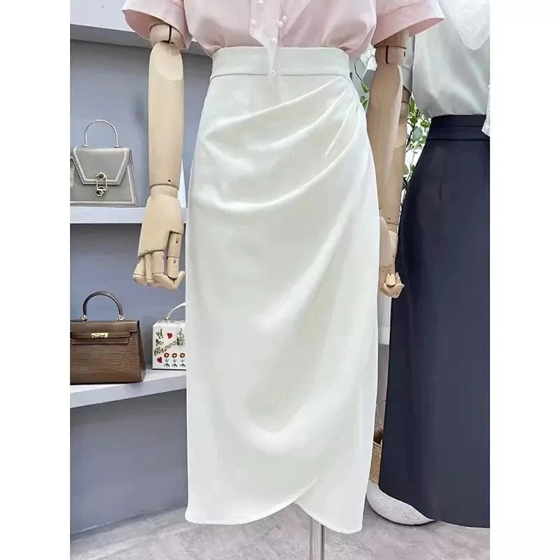 S-XL French niche pleated design high waisted skirt Elegant split buttocks skirt