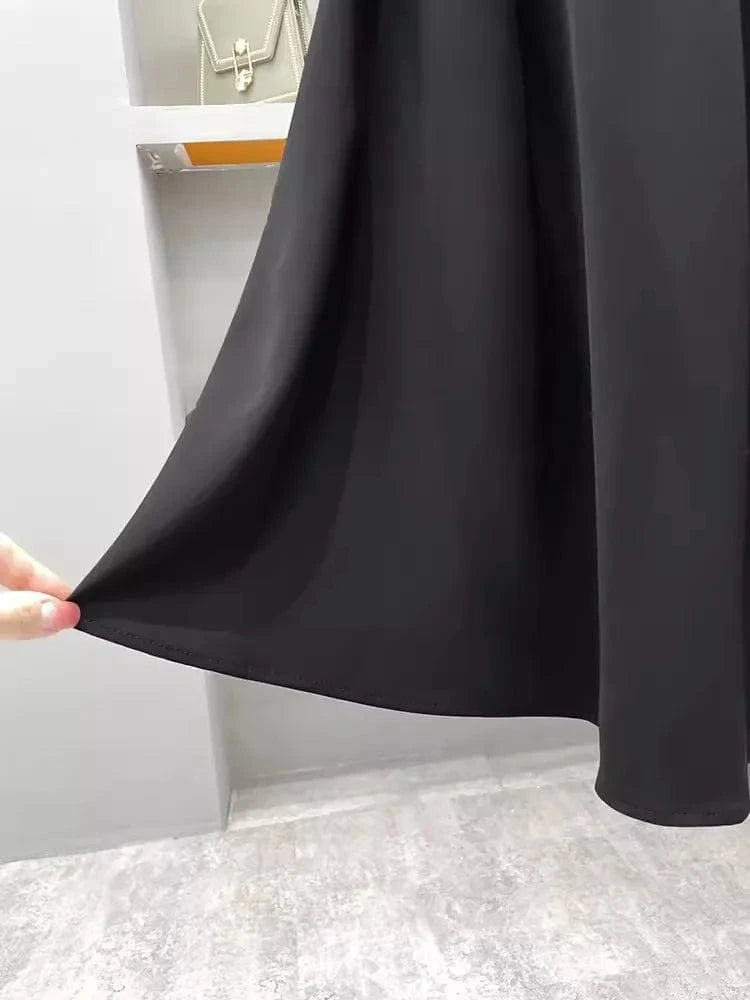 S-XL Irregular black high waisted suit skirt A-line mid length skirt