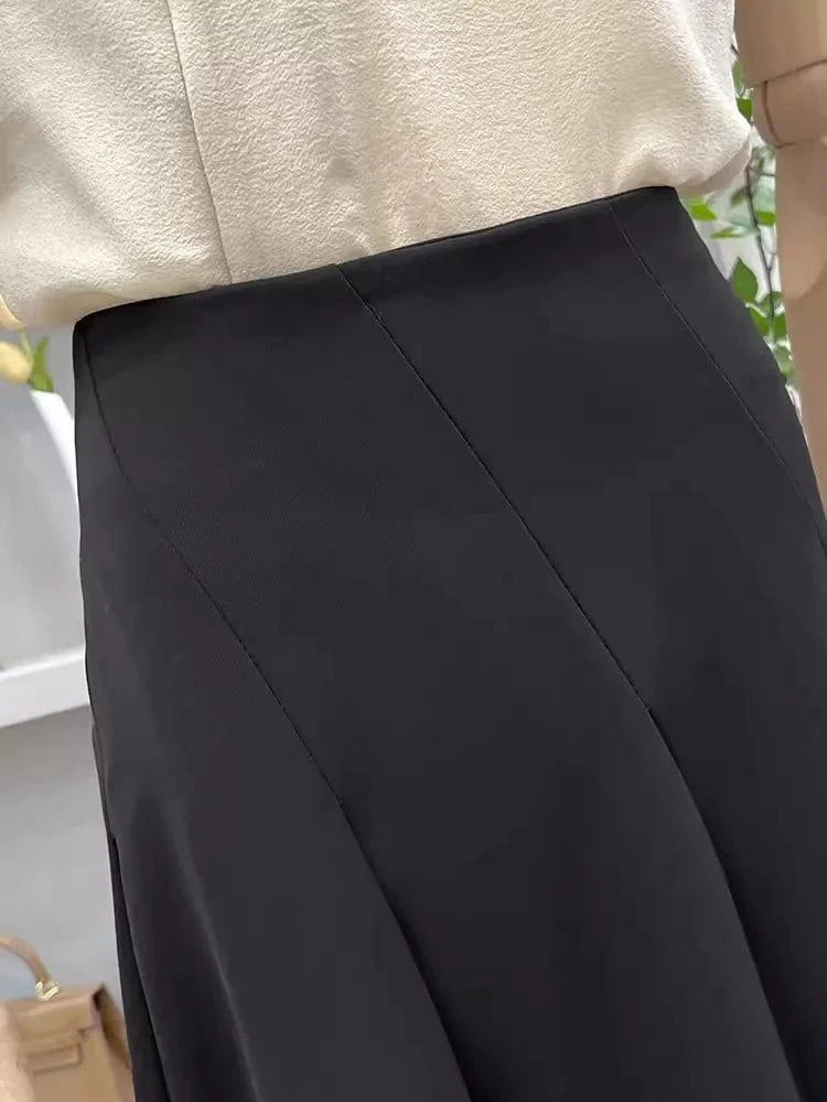 S-XL Irregular black high waisted suit skirt A-line mid length skirt