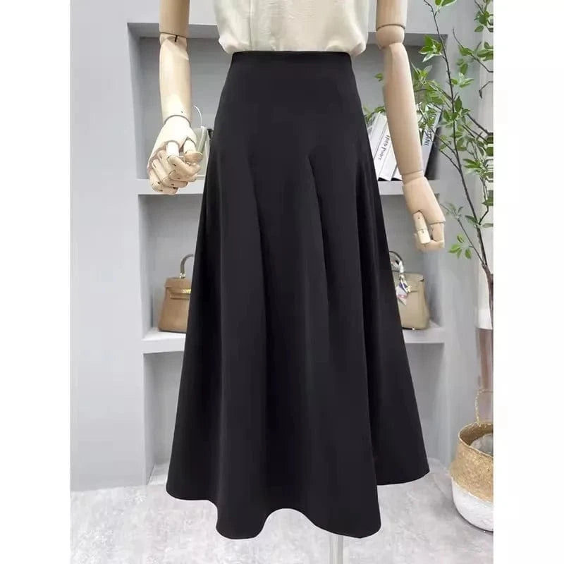 S-XL Irregular black high waisted suit skirt A-line mid length skirt