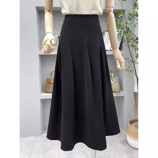 S-XL Irregular black high waisted suit skirt A-line mid length skirt