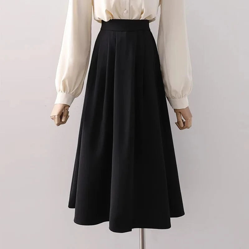 S-XL Women's pleated half skirt versatile high waisted mid length professional commuting suit skirt