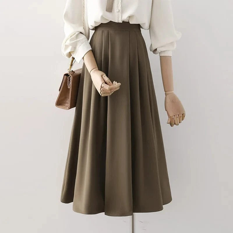 S-XL Women's pleated half skirt versatile high waisted mid length professional commuting suit skirt