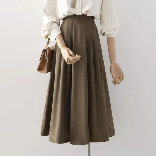 S-XL Women's pleated half skirt versatile high waisted mid length professional commuting suit skirt