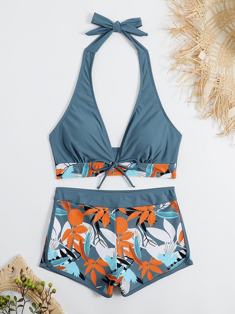 S-XL Women's Swimsuit Split High Waist Panel Lace up Flat Angle College Sports Surfing Bikini