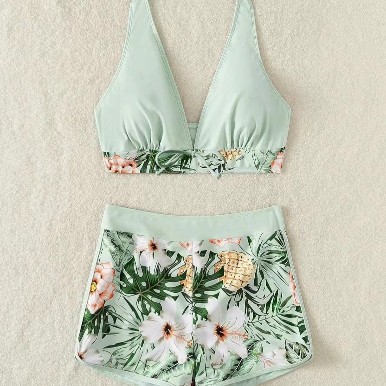 S-XL Women's Swimsuit Split High Waist Panel Lace up Flat Angle College Sports Surfing Bikini